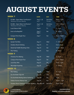 Adventure Programs August Schedule