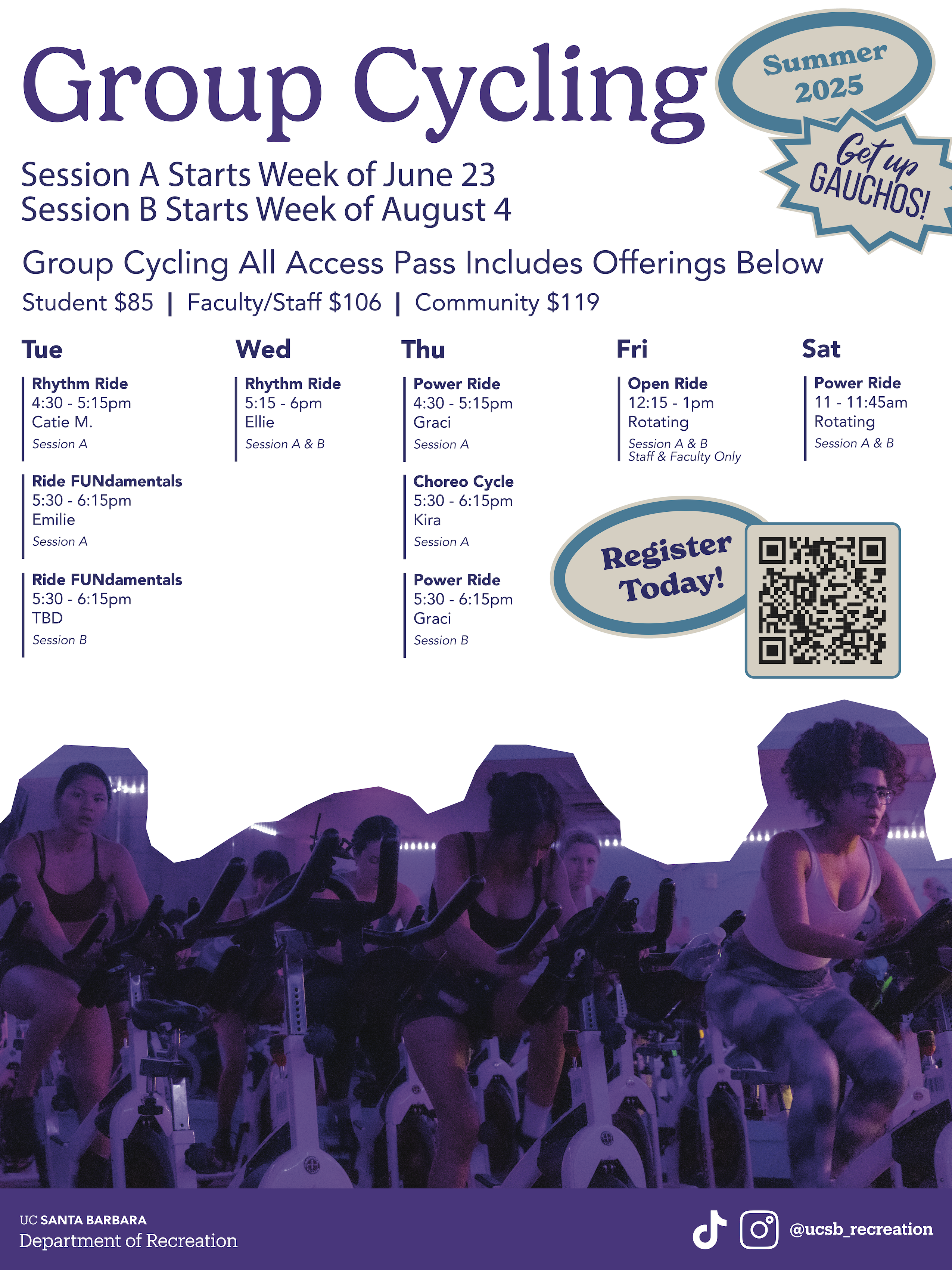 Group Cycling Summer 2025 Schedule