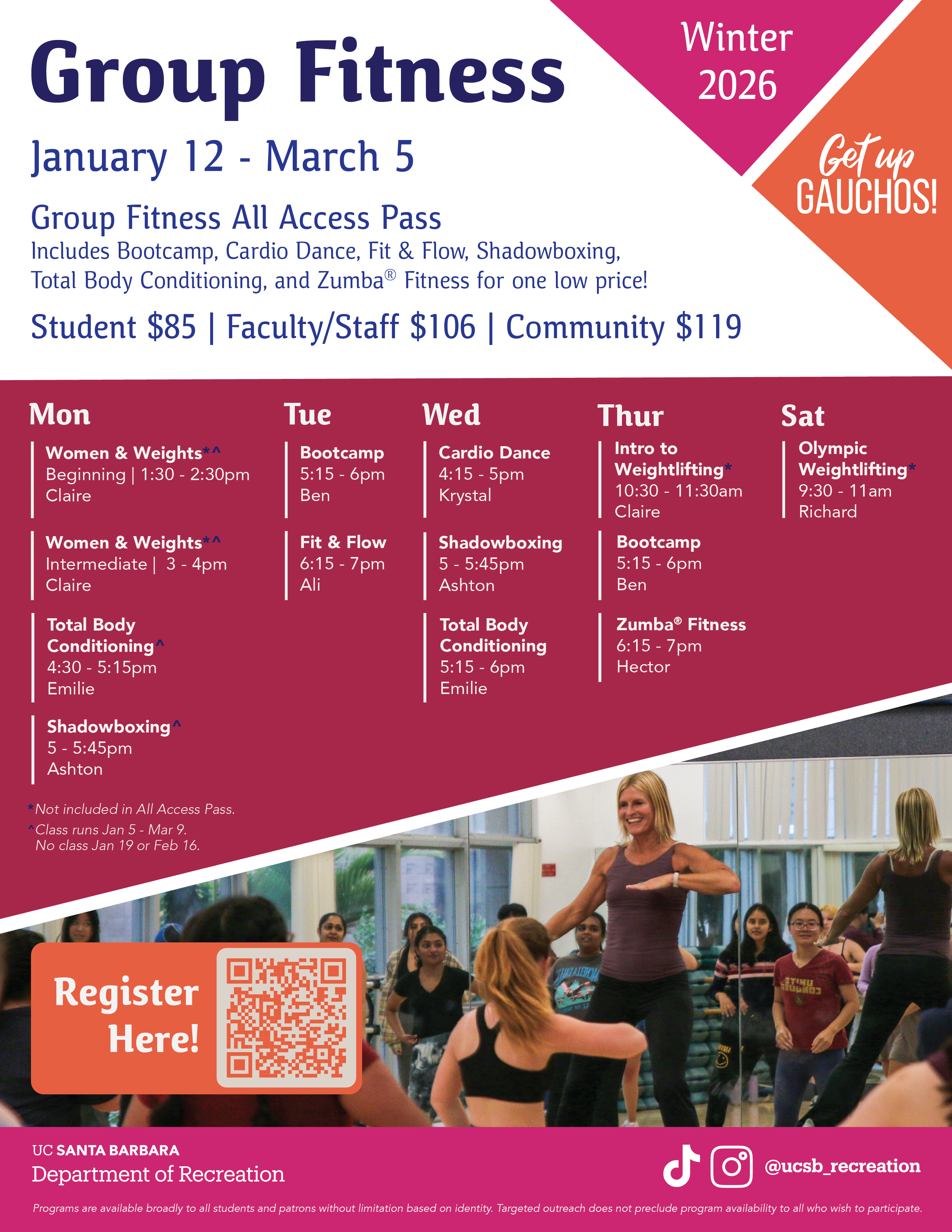 Group Fitness Winter 2026 Schedule