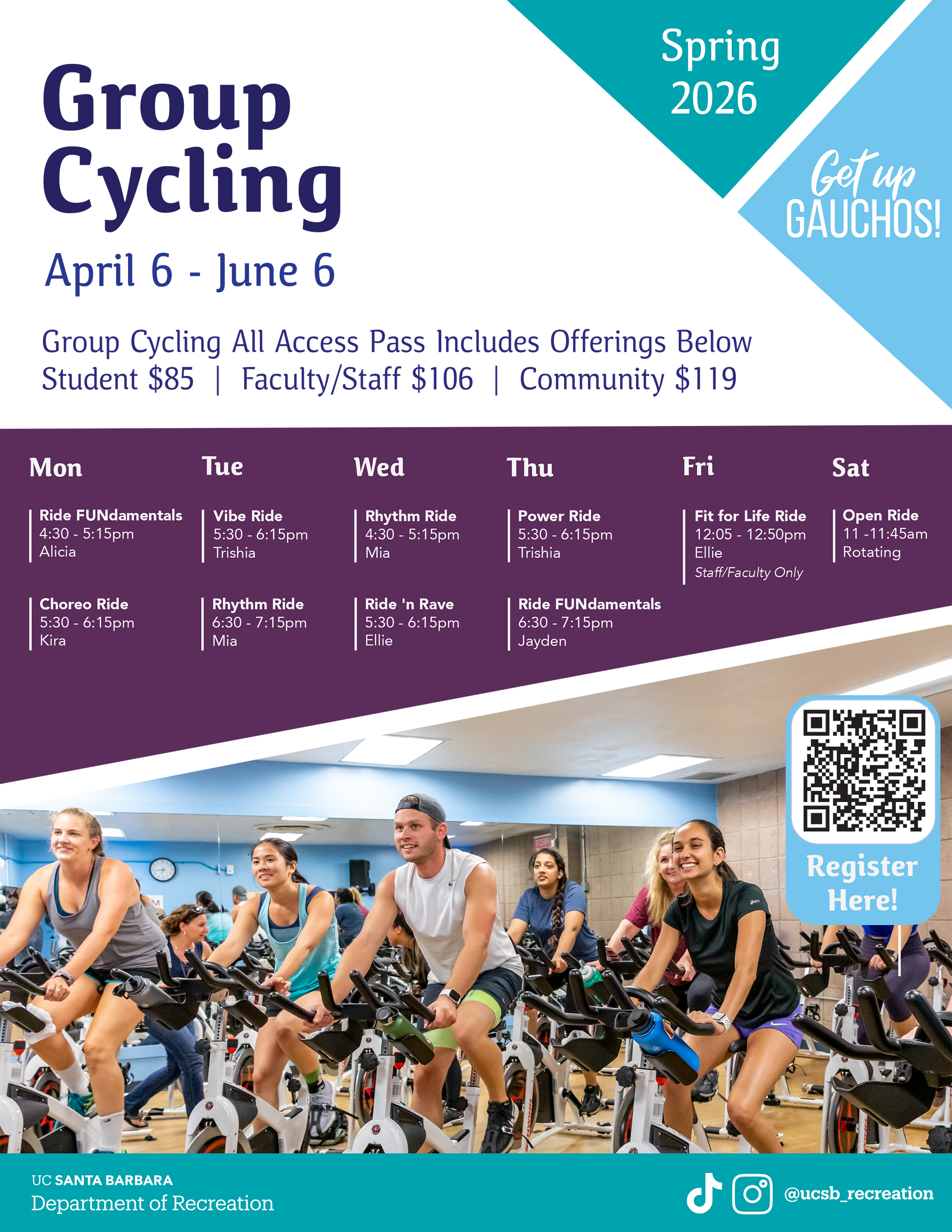 Group Cycling Spring 2026 Schedule