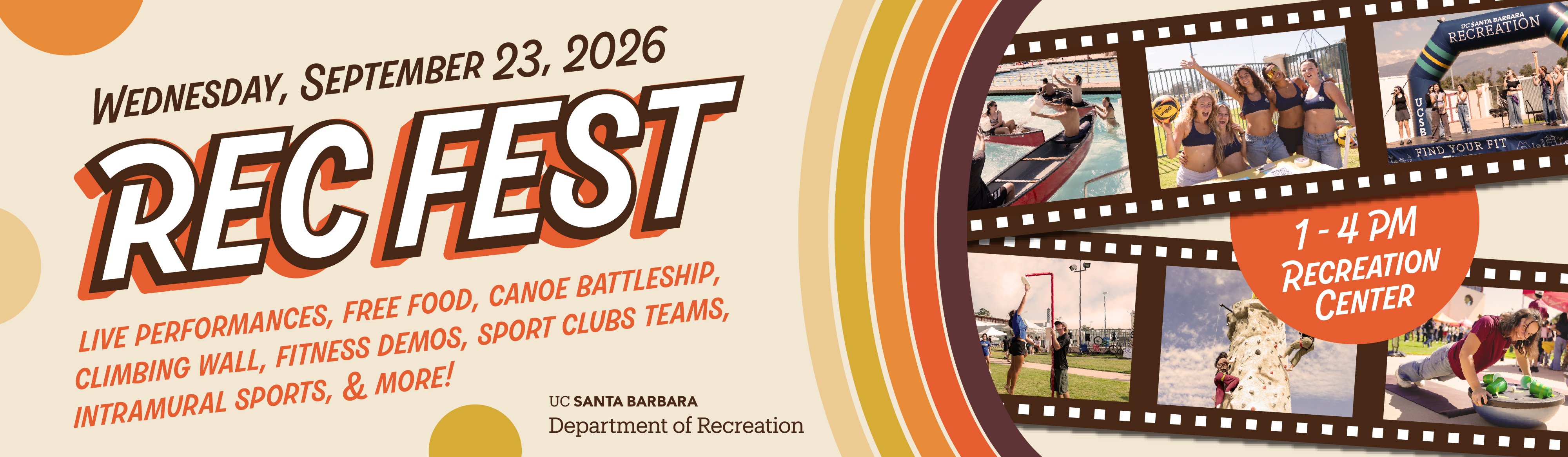 Rec Fest 206 | Wednesday, September 23 | 1-4pm | UCSB Recreation Center