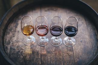 4 glasses of different types of wine