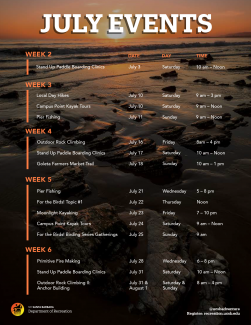 Adventure Programs July Events Calendar
