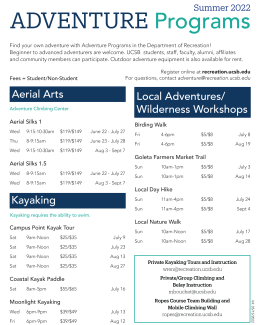 Adventure Program Summer class 2022 Schedule Page 1